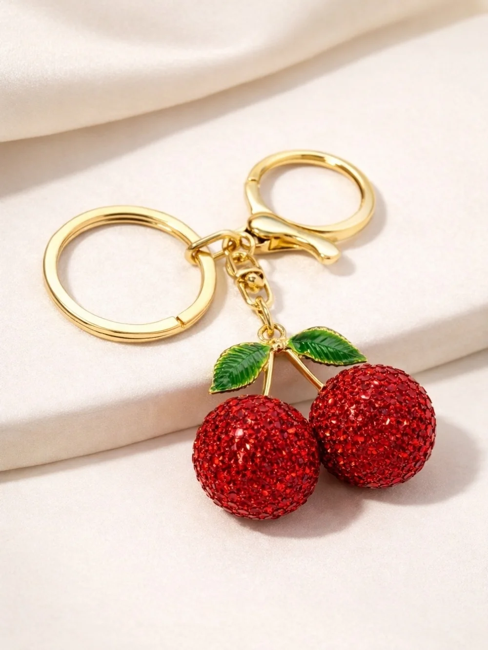 Cherry Keychain/Bag Charm with Crystal Rhinestones